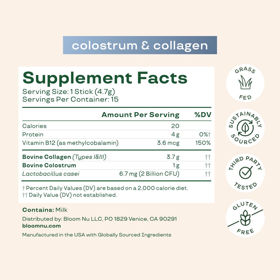 Bloom Nutrition Bovine Colostrum Powder Packet, Gut Health, Immune Support, Hair Growth & Beauty Supplement, Gluten Free, Sugar Free | Unflavored, 15 Servings Bloom Nutrition buy australia supplements