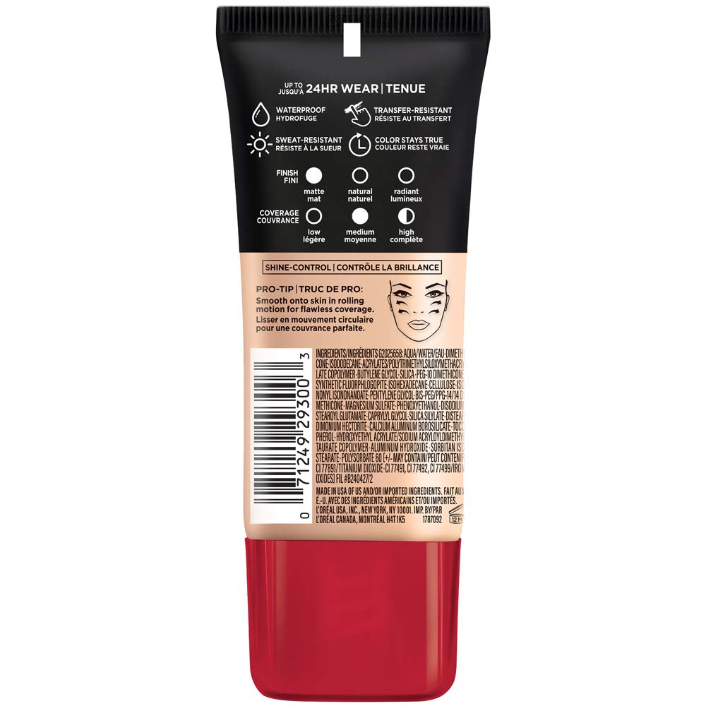 L'Oreal Paris Cosmetics Makeup Infallible Pro-Matte Liquid Longwear Foundation, Shell Beige, 1 fl oz. L'Oreal Paris