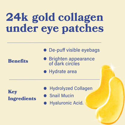 LE GUSHE Gold Under Eye Patches for Puffy Eyes and Dark Circles (30 Pairs) - Hydrating Collagen Under Eye Masks with Snail Mucin - Soothing Puffy Eyes Treatment for Women & Men - Bridesmaid Gifts LE GUSHE