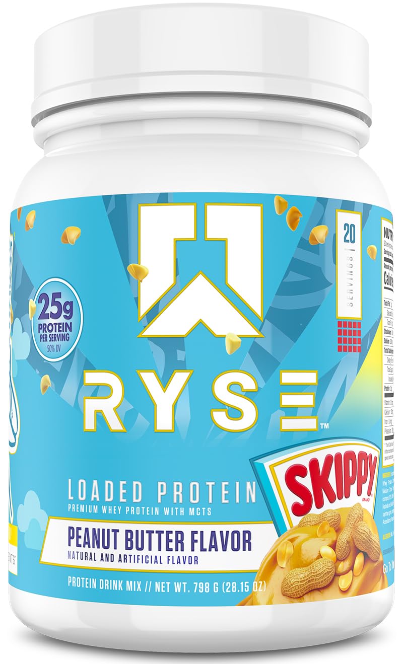 RYSE Loaded Protein Powder - Jet-Puffed Marshmallow - 25g Whey Protein Isolate & Concentrate with Prebiotic Fiber & MCTs - Low Carb, Low Sugar, Digestive-Friendly - 27 Servings / 2 lb Tub