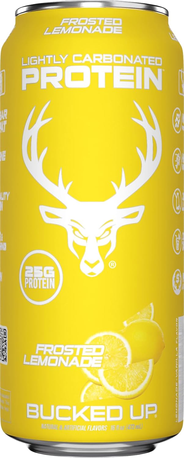 Bucked Up Lightly Carbonated Protein Soda | 25g Whey Isolate - Zero Sugar, Low Calorie, Caffeine Free, Clean Drink | Sparkling Protein Soda - 12 Pack, 16 oz Cans (Frosted Lemonade)