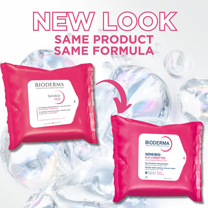 Bioderma Sensibio H2O Makeup Wipes, Cleansing and Makeup Removing, Skin Soothing for Sensitive Skin, 25 Wipes Bioderma