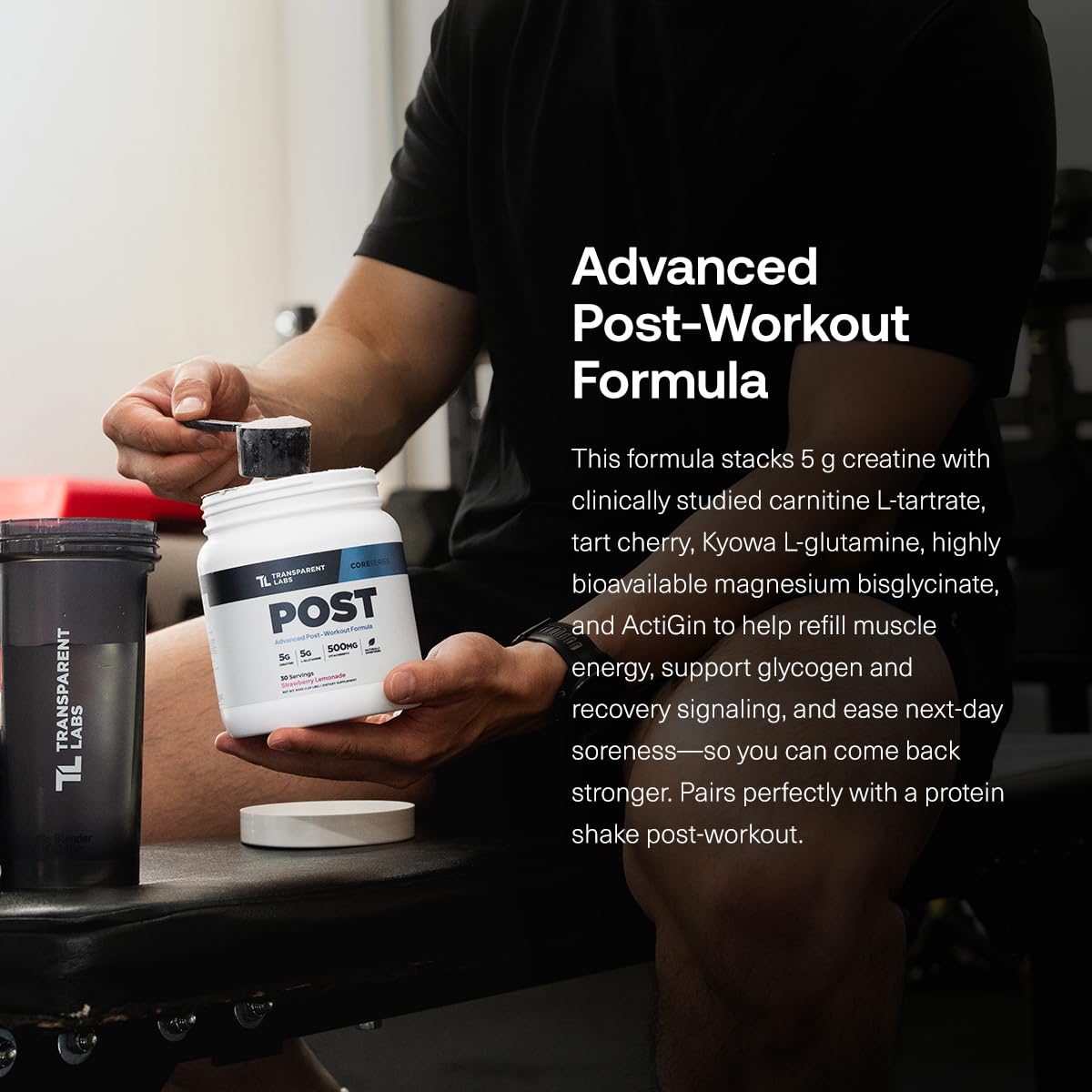 Transparent Labs Post - Post-Workout Recovery Muscle Builder with L-Glutamine, Beta-Alanine and BetaPure Betaine Anhydrous for Muscle Recovery and Muscle Building - 30 Servings, Strawberry Lemonade