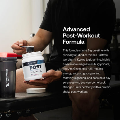 Transparent Labs Post - Post-Workout Recovery Muscle Builder with L-Glutamine, Beta-Alanine and BetaPure Betaine Anhydrous for Muscle Recovery and Muscle Building - 30 Servings, Strawberry Lemonade