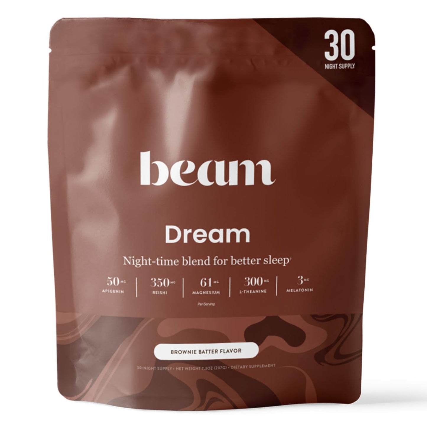Beam Dream Sleep Powder – Sleep Aid for Adults with Melatonin, Magnesium, L-Theanine, Reishi Mushroom & Apigenin Sleep Supplement, Sleepy Cocoa Bedtime Beam
