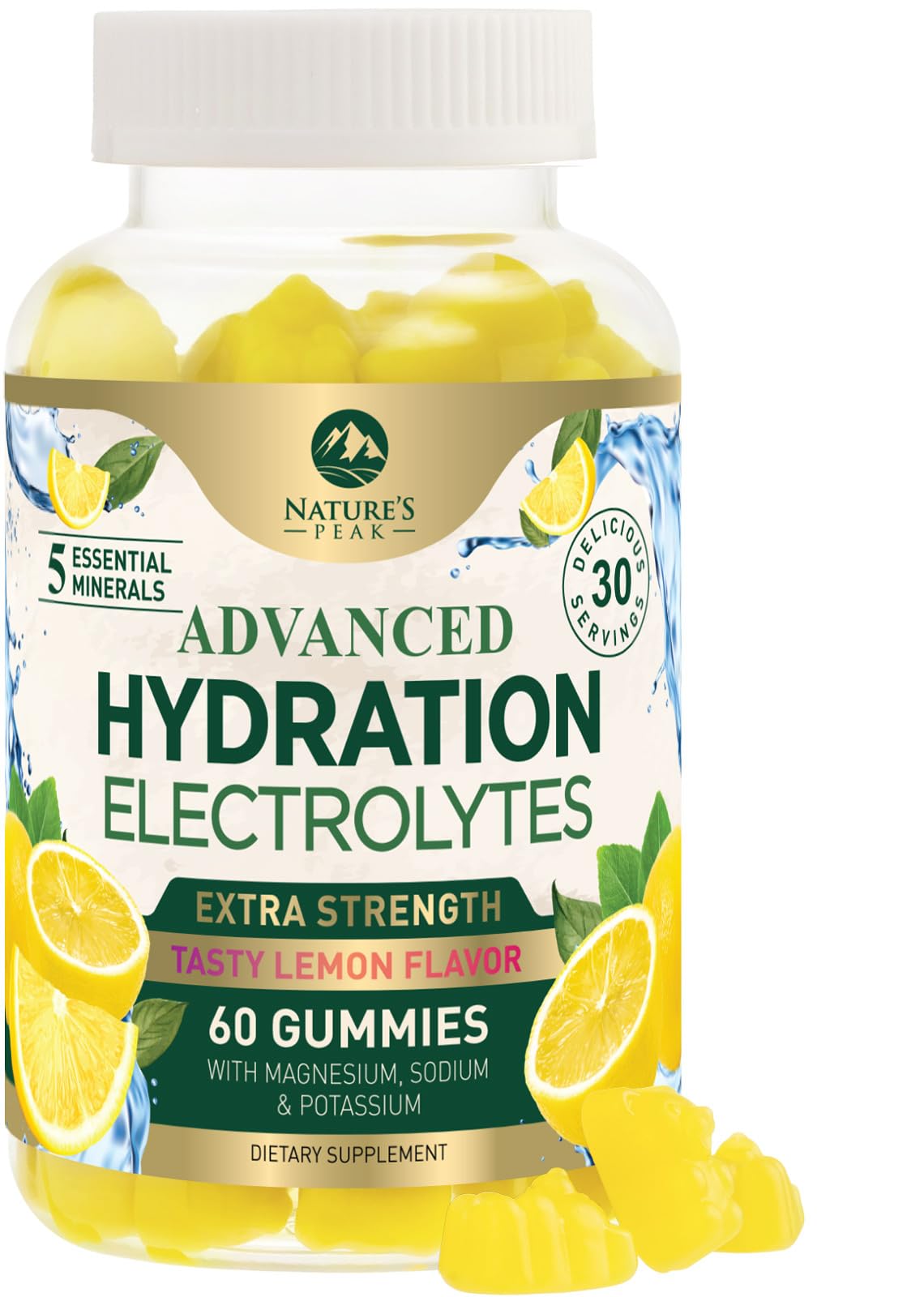 Hydration Electrolyte Gummies - Daily Liquid Replenisher Gummy - Electrolyte Multiplier with Minerals, Potassium & Real Salt - Vegan, Non-GMO - Tasty Lemon Flavor Hydration Electrolytes - 60 Gummies Nature's Peak buy australia supplements