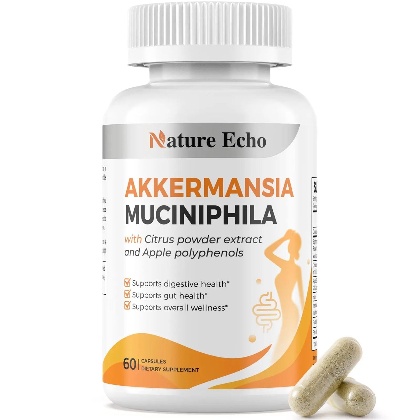 Nature Echo Supplement Support, Akkermansia Muciniphila Supplement for Cravings & Gut Health with Collagen, Inulin & Chromium - 60 Servings Capsules Nature Echo