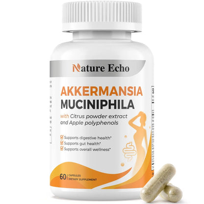 Nature Echo Supplement Support, Akkermansia Muciniphila Supplement for Cravings & Gut Health with Collagen, Inulin & Chromium - 60 Servings Capsules Nature Echo
