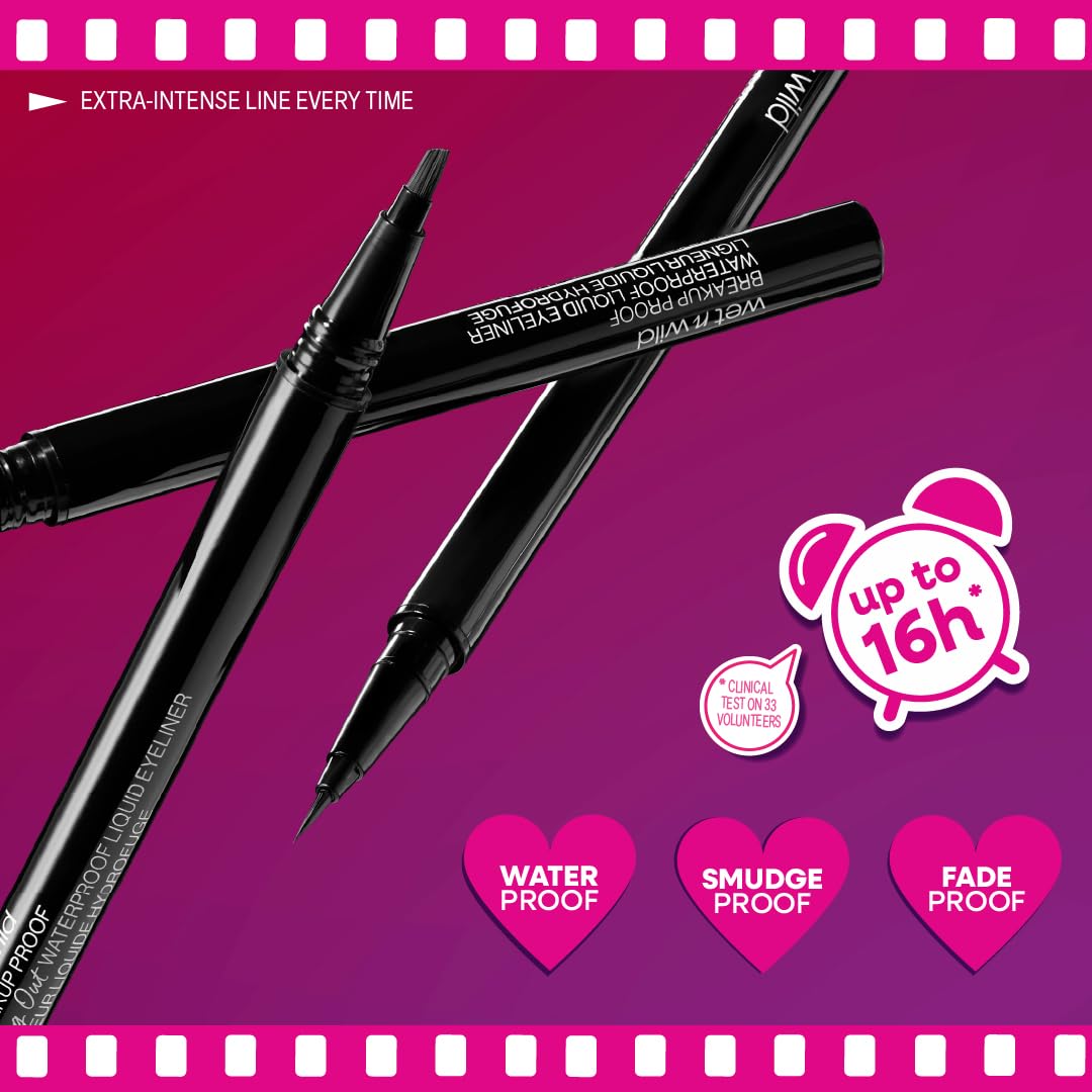 wet n wild Mega Last Breakup Proof Liquid Eyeliner - Ultra-Fine Brush, Waterproof, 16-Hour Long-Lasting Wear- Cruelty-Free & Vegan - Black wet n wild