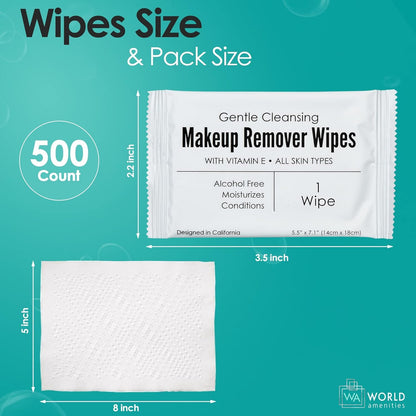 World Amenities Individual Makeup Remover Wipes, 500 Individually Wrapped World Amenities