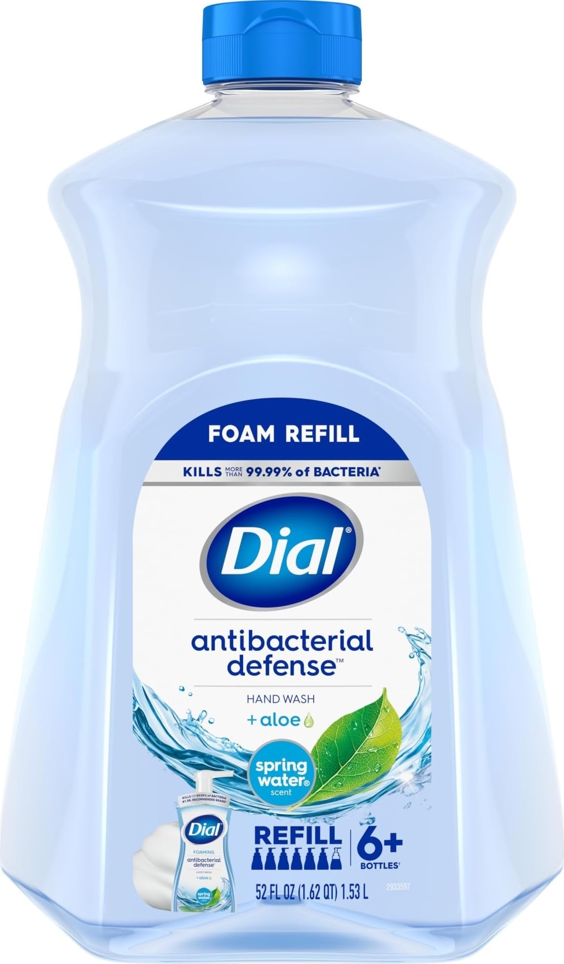 Dial Antibacterial Defense Foaming Hand Soap Refill, Spring Water, 52 Fl Oz Dial