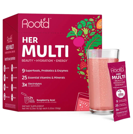 Root'd Multivitamin Powder for Women - 25 Vitamins & Minerals with 3X Electrolytes, 9 Organic Superfoods, Probiotics & Enzymes Root'd