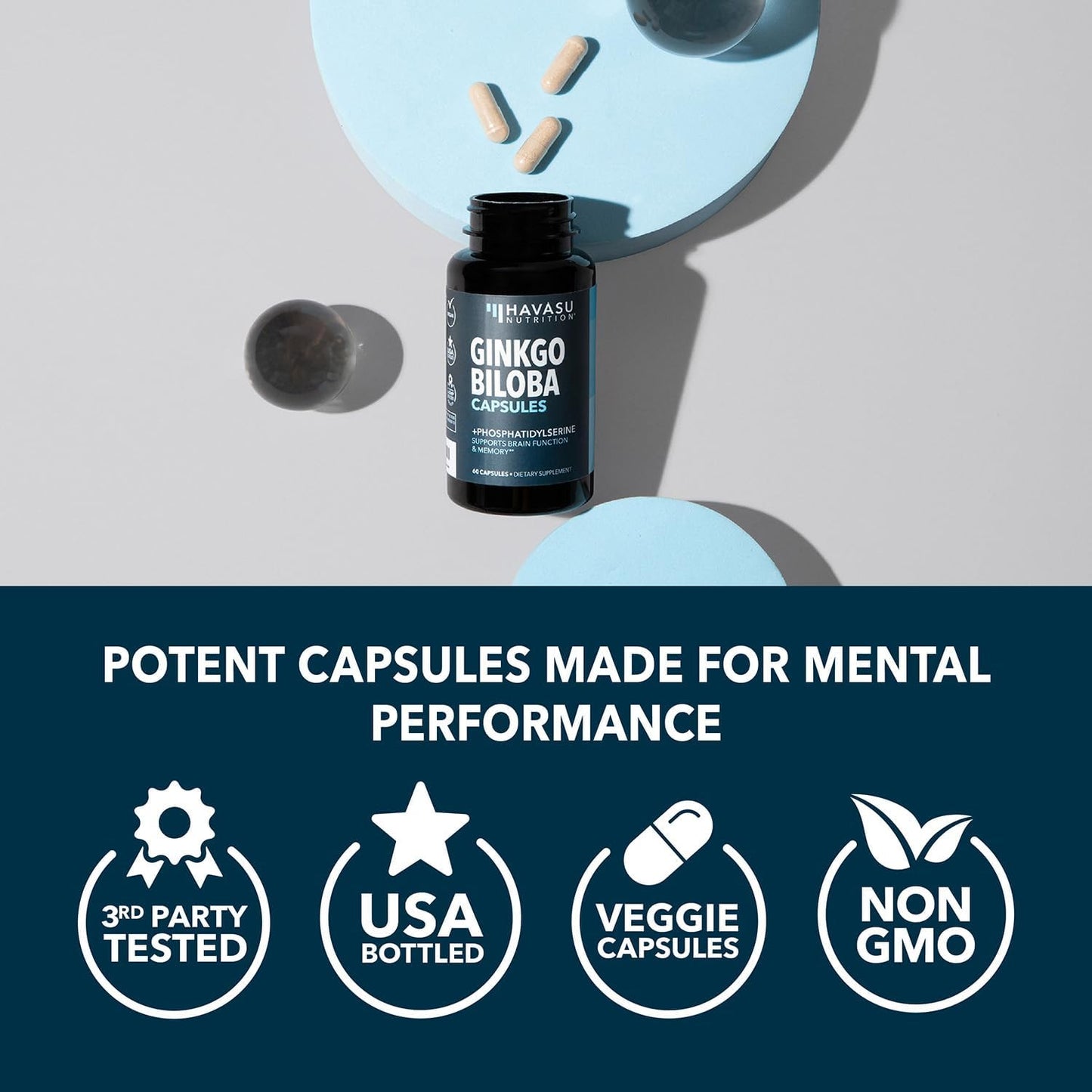 Ginkgo Biloba 120mg with Phosphatidylserine, Nootropic Supplement, 60 Count | Nootropic Brain Health, Memory and Focus Supplement, Supports Cognitive Function & Mental Clarity, 2-Month Supply Gsupps Australia