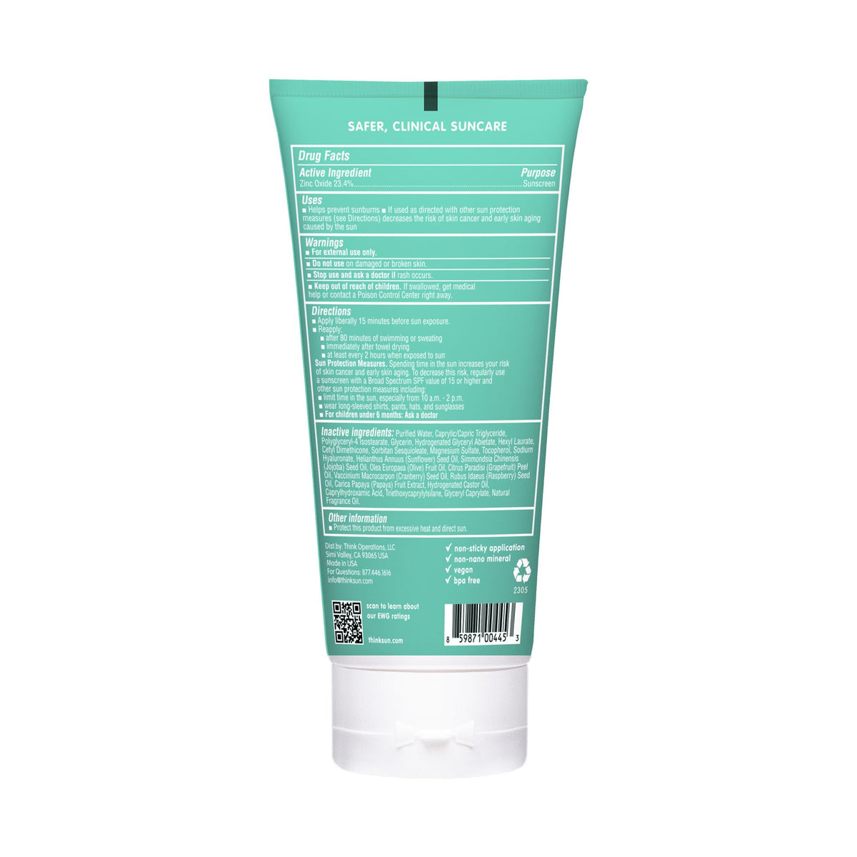 Thinkkids Kids Sunscreen SPF 50+, Mineral Formula, Water Resistant, 6 Fl Oz THINK
