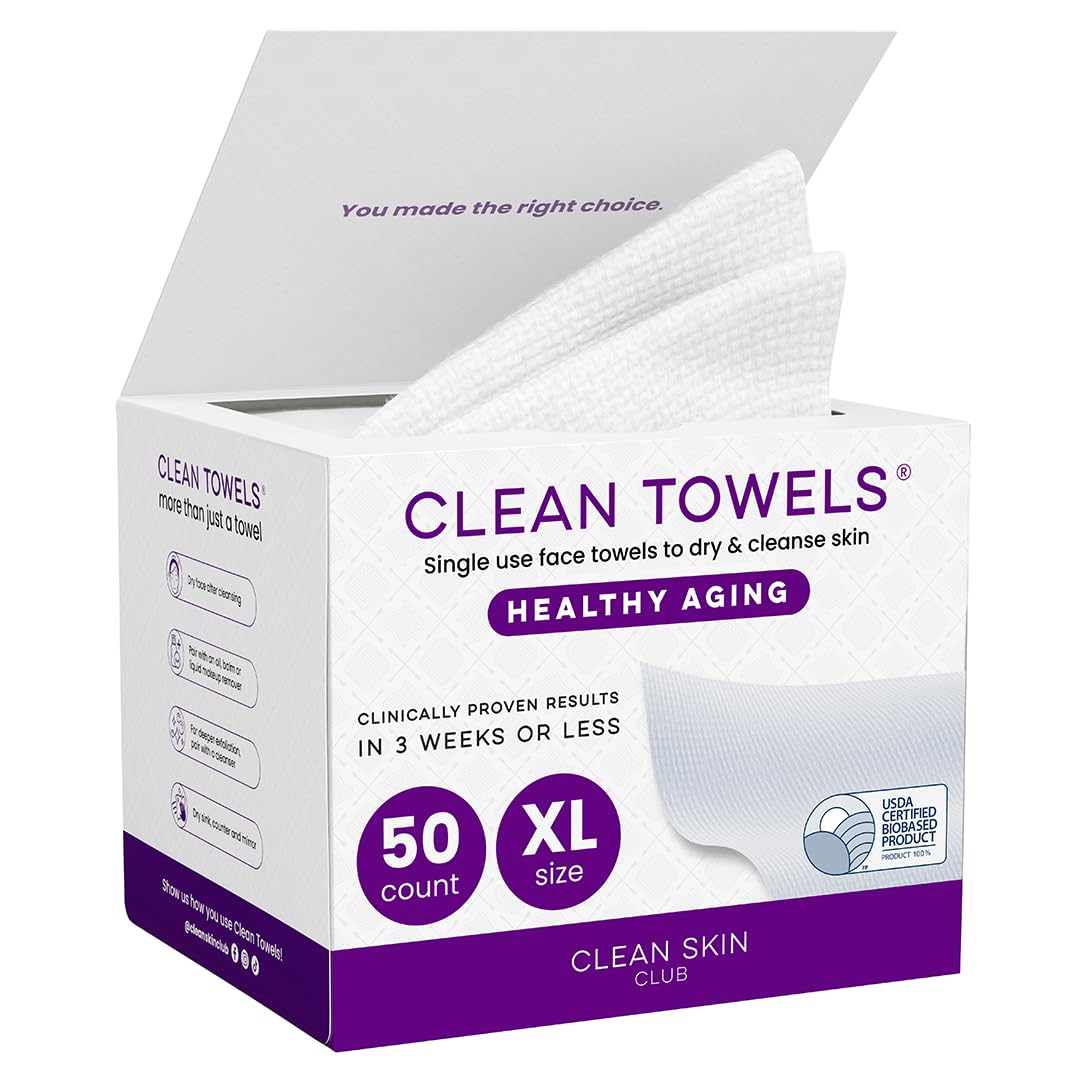 Reduces Fine Lines and Wrinkles in 6 weeks or Less, CLEAN SKIN CLUB Healthy Aging Clean Towels® XL, Disposable Face Towels, XL - 1 Pack (50 count) CLEAN SKIN CLUB