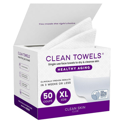 Reduces Fine Lines and Wrinkles in 6 weeks or Less, CLEAN SKIN CLUB Healthy Aging Clean Towels® XL, Disposable Face Towels, XL - 1 Pack (50 count) CLEAN SKIN CLUB
