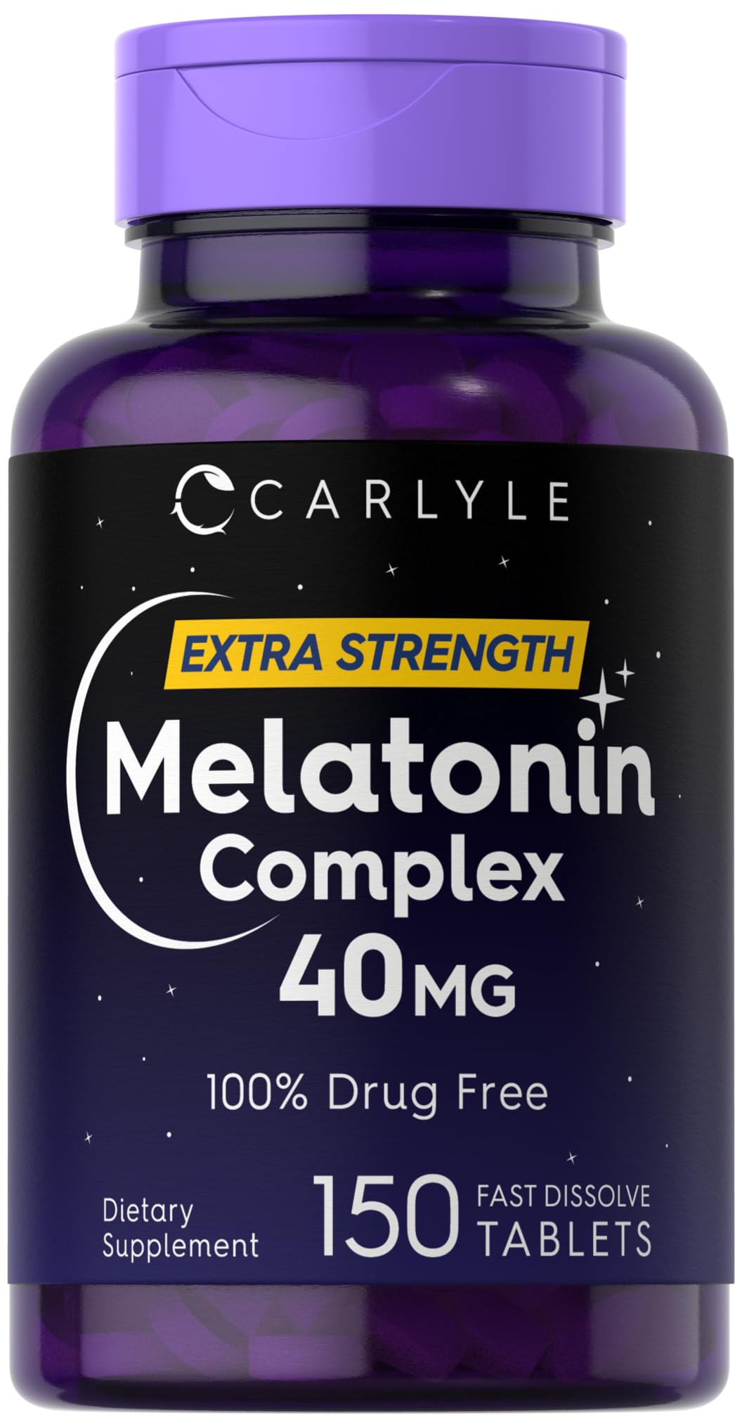 Carlyle Melatonin 40mg Complex | 150 Fast Dissolve Tablets | Extra Strength Support | with Ashwagandha and Chamomile | Vegetarian, Non-GMO, Gluten Free Supplement Carlyle
