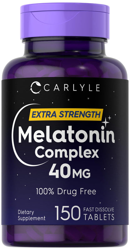 Carlyle Melatonin 40mg Complex | 150 Fast Dissolve Tablets | Extra Strength Support | with Ashwagandha and Chamomile | Vegetarian, Non-GMO, Gluten Free Supplement Carlyle