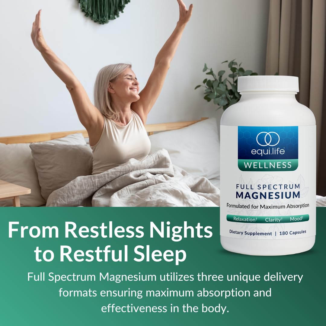 Equilife Full Spectrum Magnesium Supplement, Magnesium Glycinate, Citrate, & Malate, Bioavailable Mineral Blend, Dairy, Soy, & Gluten Free Equilife