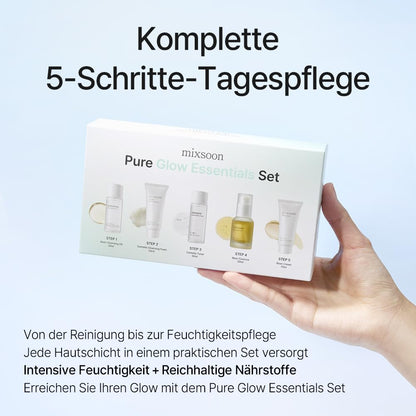 mixsoon Pure Glow Essentials Set - 5-Step Skincare Kit - Travel kit, Travel size kit, Hydrating Skincare Gift Set (15ml*1+20ml*3+30ml*1) Korean Glass Skin Care mixsoon
