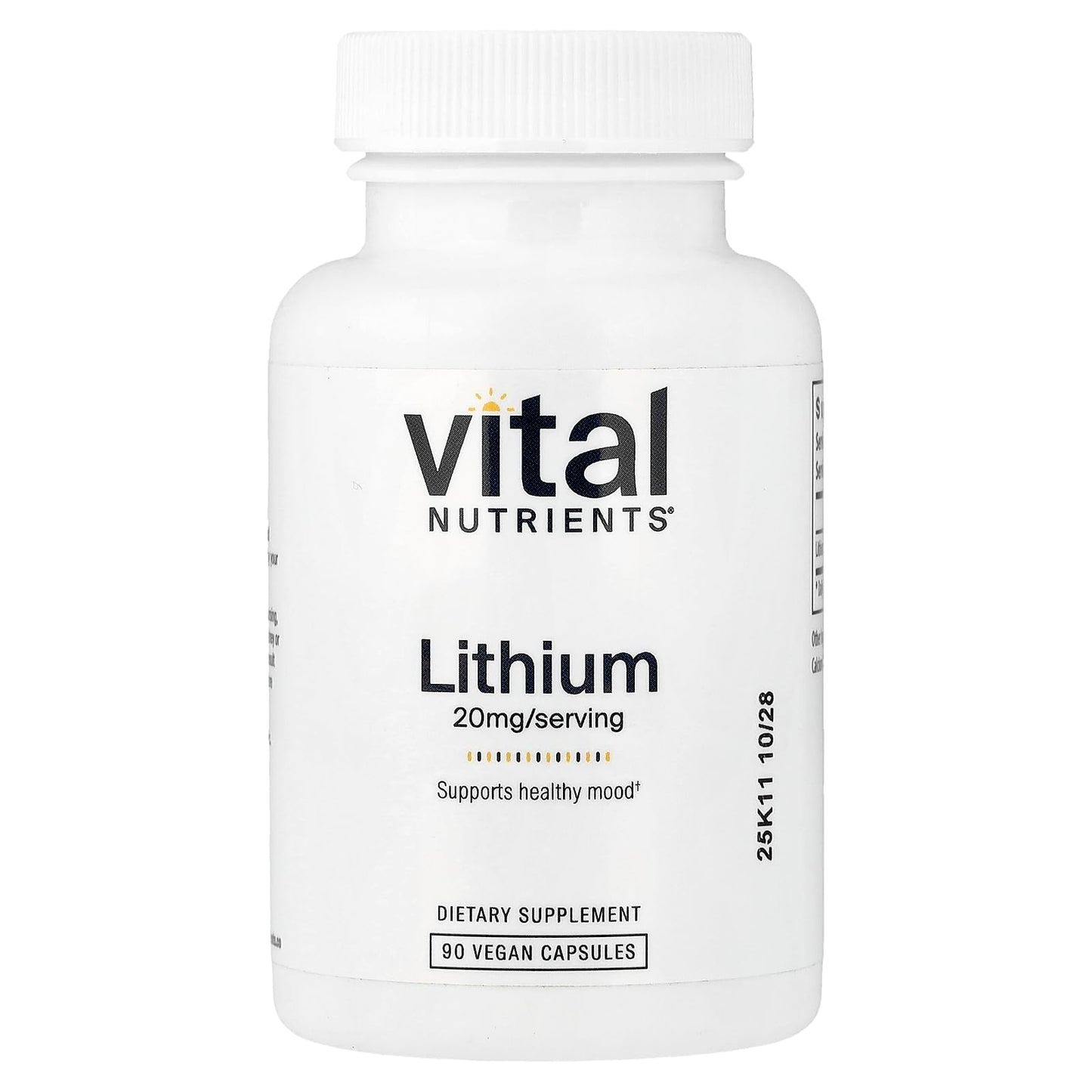 Vital Nutrients Lithium Orotate - Vegan Lithium Supplements for Memory, State of Mind, and Behavioral Health* - 20mg - Gluten, Dairy, Soy Free - 90 Capsules Vital Nutrients