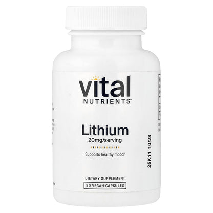 Vital Nutrients Lithium Orotate - Vegan Lithium Supplements for Memory, State of Mind, and Behavioral Health* - 20mg - Gluten, Dairy, Soy Free - 90 Capsules Vital Nutrients