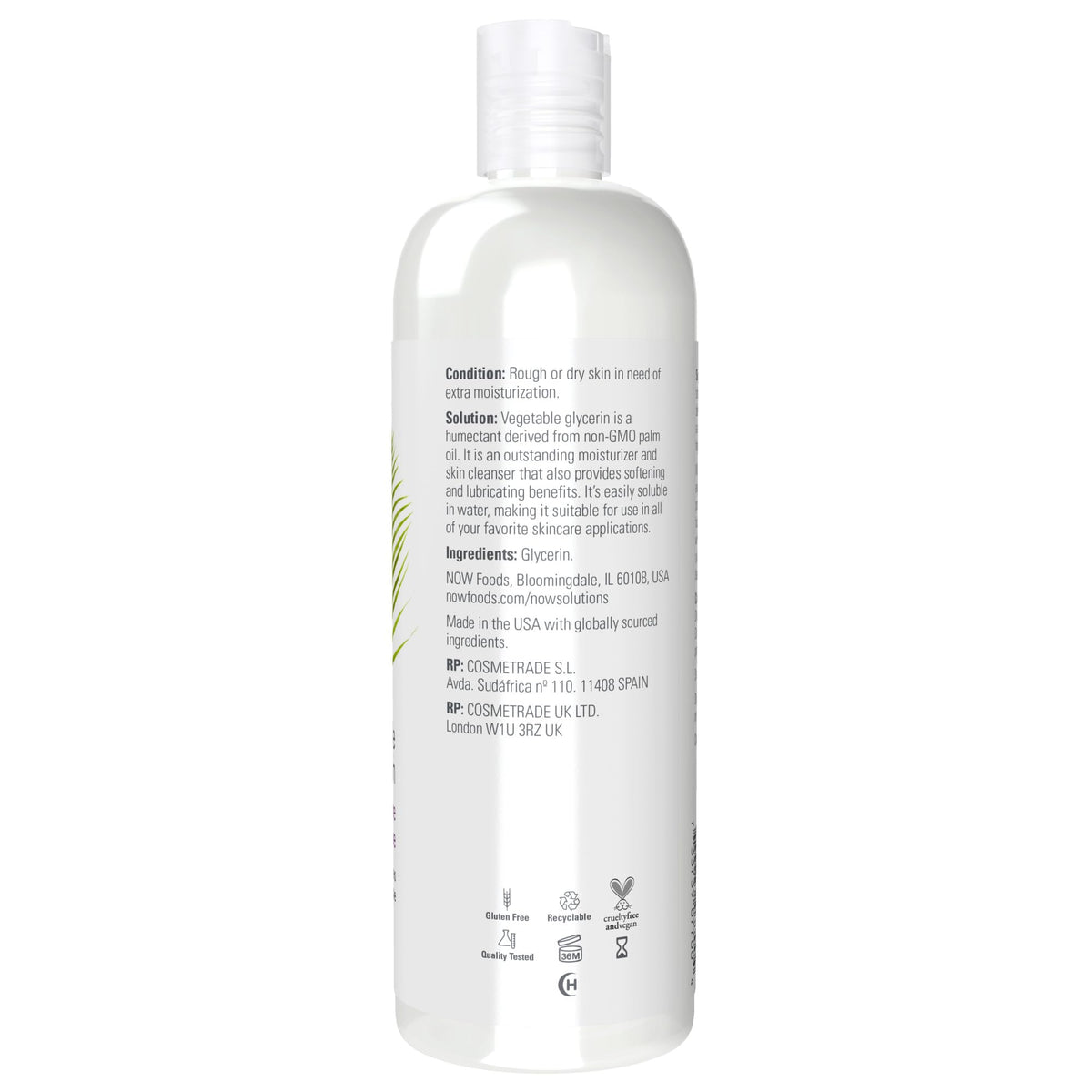 NOW Foods Solutions, Vegetable Glycerin, 100% Pure, Versatile Skin Care, Softening and Moisturizing, 16-Ounce NOW