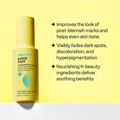 Peach Slices - Super Fade Discoloration Serum for Face (1.01 oz) - Dark Spots, Hyperpigmentation, Uneven Skin - Niacinamide Serum - Tranexamic Acid - Vegan & Cruelty Free - Korean Skin Care & Beauty Peach Slices