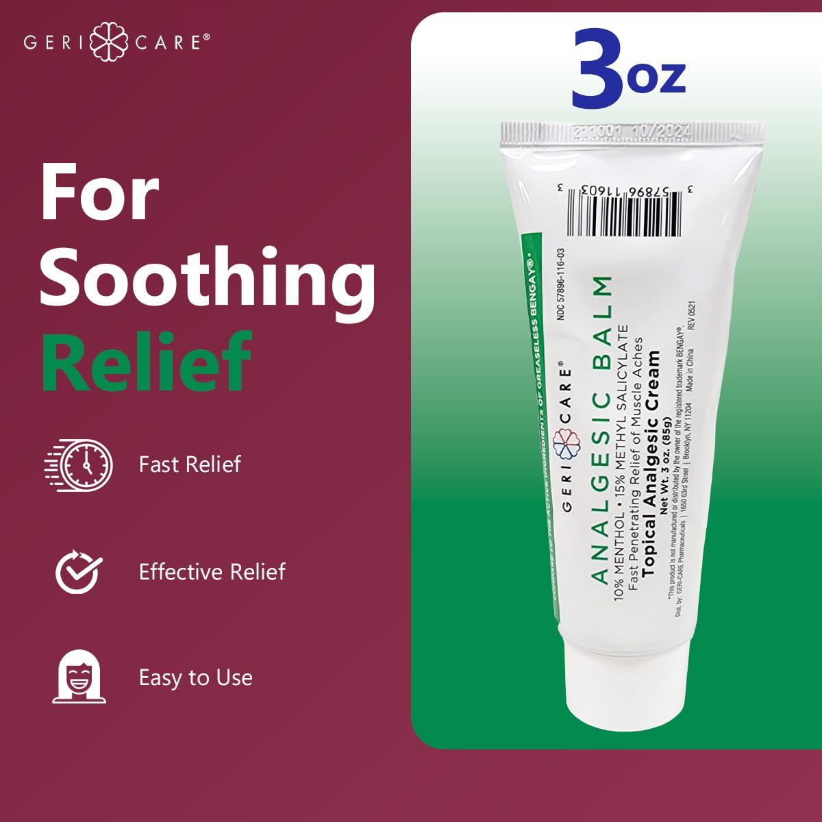 GeriCare Topical Analgesic Cream, Menthol 10%, Methyl Salicylate 15%, Fast Absorption, Pain Relief of Minor Muscle Aches, Body Stiffness, Joint Pain & Soreness, 3 Ounce (Pack of 1) GeriCare buy australia supplements