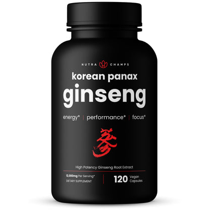 NutraChamps Korean Red Panax Ginseng Capsules | Extra Strength Ginsenosides for Energy, Focus, Performance, Vitality & Immune Support NutraChamps