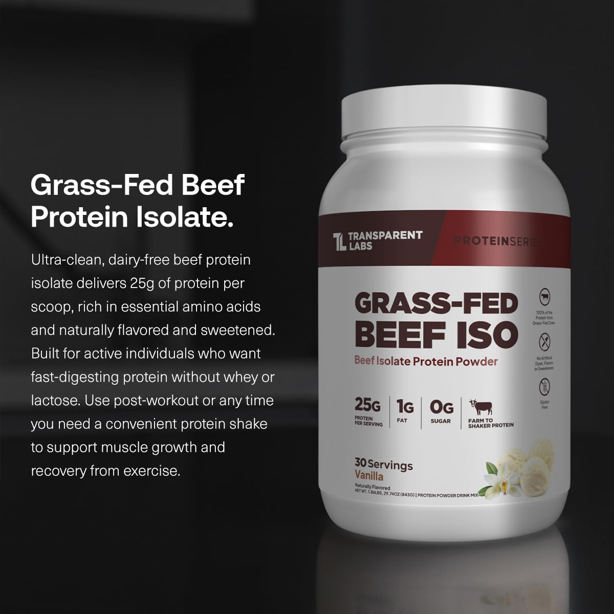 Transparent Labs Grass-Fed Beef Isolate Protein Powder – Naturally Flavored, Dairy-Free Protein with 25g of Protein per Serving for Increased Recovery & Strength - 30 Servings, Chocolate Peanut Butter