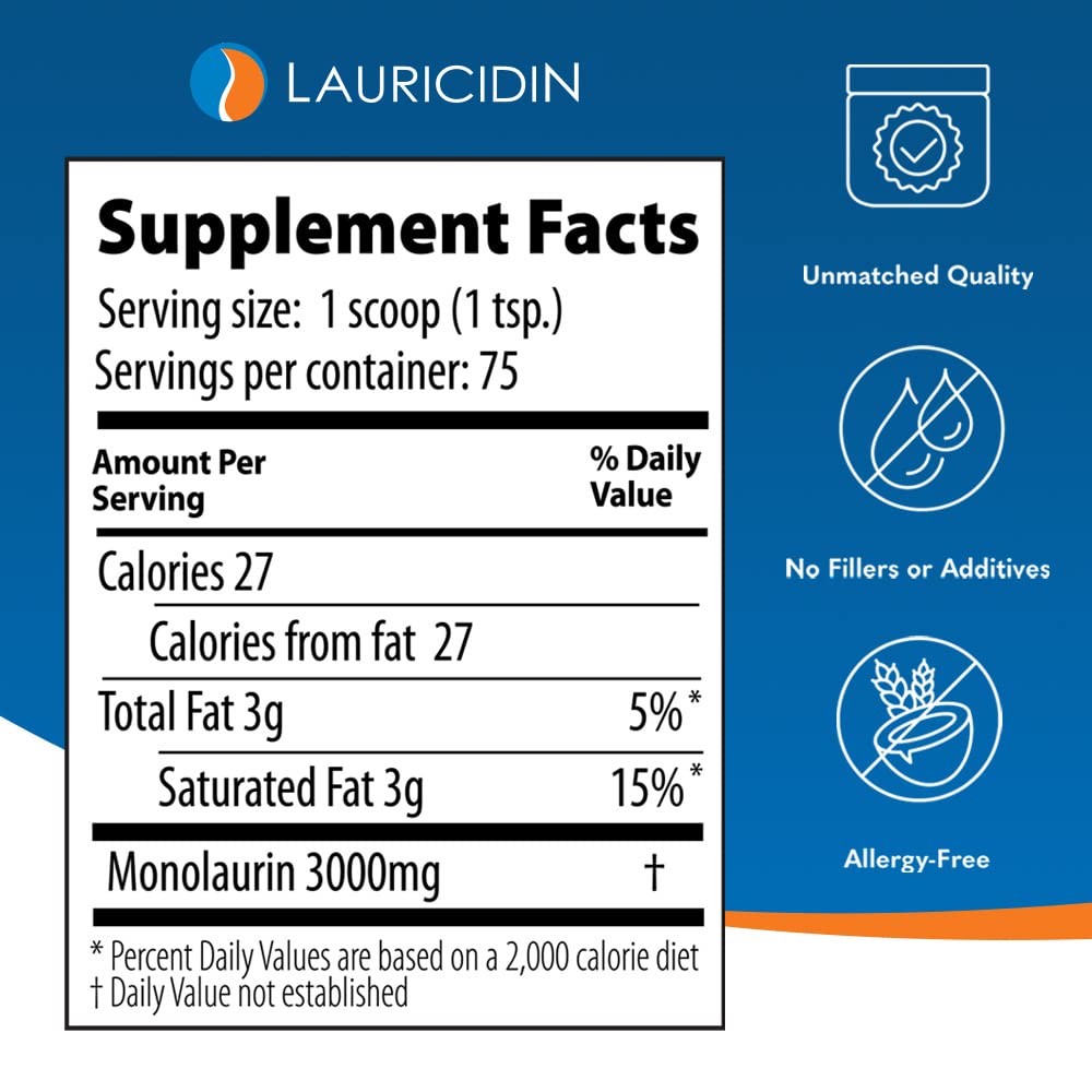 Lauricidin- The Original Monolaurin Supplement- 3000mg per Serving- 227g per Jar (Essential Immune Support and Gut Health) Lauricidin