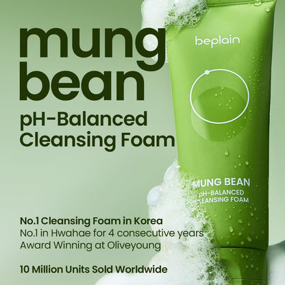 beplain Mung Bean pH-Balanced Cleansing Foam for Sensitive Skin, 5.4 fl oz beplain