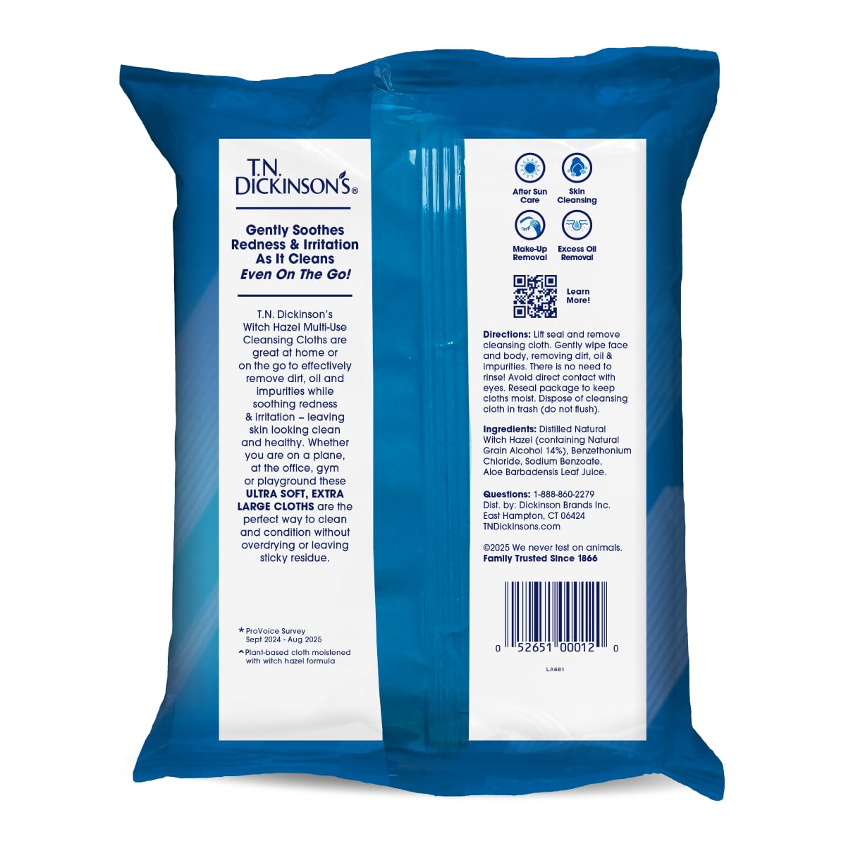 T.N. Dickinson's Witch Hazel Soothing Cleansing Cloths | 25 Wipes T.N. Dickinson's