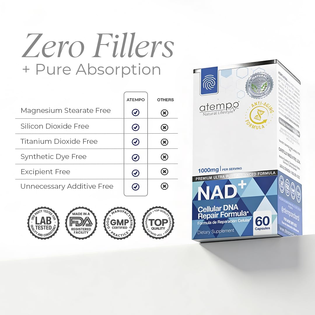NAD+ Supplement 1000 mg High Absorption – Supports Energy, Cellular Health, Brain Function, and Healthy Aging – Pure NAD Formula with 60 Capsules ATEMPO NATURAL LIFESTYLE buy australia supplements
