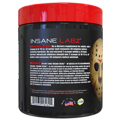 Insane Labz Insane Veinz Non Stimulant NO Enhancing Powder, Nitric Oxide Booster, Loaded with Agmatine Sulfate and Betaine Anhydrous, Increase Vascularity, 35 Srvgs, Fruit Punch