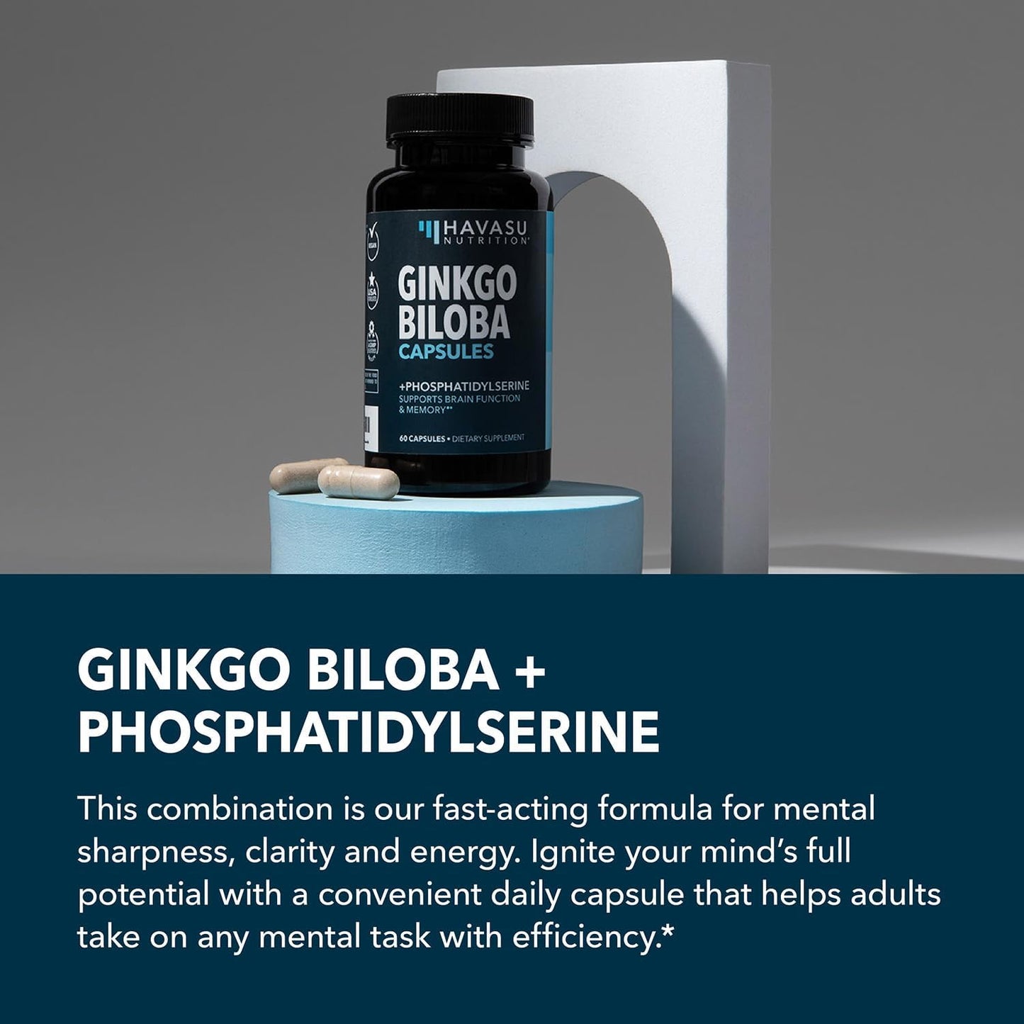 Ginkgo Biloba 120mg with Phosphatidylserine, Nootropic Supplement, 60 Count | Nootropic Brain Health, Memory and Focus Supplement, Supports Cognitive Function & Mental Clarity, 2-Month Supply Gsupps Australia