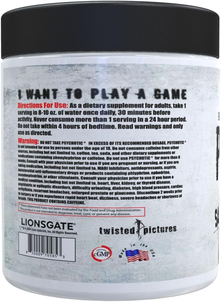 Insane Labz Psychotic Saw, High Stim Pre Workout Powder with OxyGold™ and AMPiberry®,Extreme Lasting Energy with Teacrine®,Focus with CognitIQ® and Endurance (60 Servings, Watermelon)