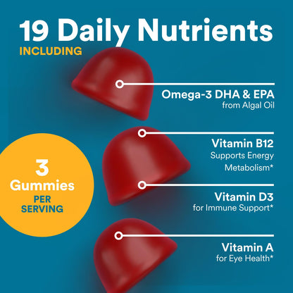 SmartyPants Men's Multivitamin Gummies with Omega 3 DHA/EPA, Methylfolate, Vitamin D3, C, B12, B6, A, K, Zinc SmartyPants