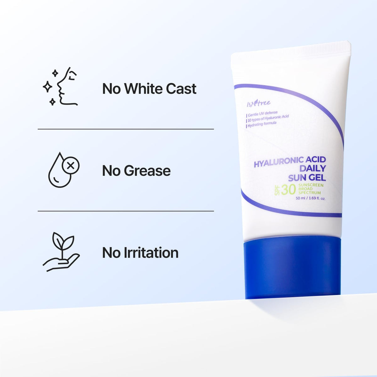 ISNTREE Hyaluronic Acid Daily Sun Gel SPF 30 | Korean Face Sunscreen with Hyaluronic Acid | Lightweight, Moisturizing Daily Sunscreen, No White Cast, 1.69 fl oz IsNtree