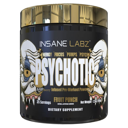 Insane Labz Psychotic Gold, High Stimulant Pre Workout Powder, Extreme Lasting Energy Focus, Pumps and Endurance with Beta Alanine, DMAE Bitartrate, NO Booster (35 Servings, Watermelon)