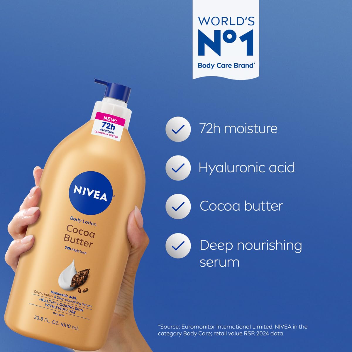 NIVEA Cocoa Butter Body Lotion for Dry Skin with Hyaluronic Acid, 33.8 Oz NIVEA