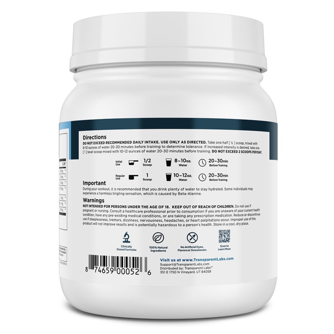 Transparent Labs Lean Pre-Workout - Body Recomposition Pre Workout for Men and Women with Acetyl L-Carnitine, Beta Alanine Powder, & PurCaf Organic Caffeine Powder - 30 Servings, Strawberry Lemonade