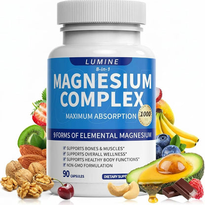 Lumine Magnesium Complex Supplement - Advanced 8-in-1 Elemental 1000mg- Glycinate, Citrate, Malate, Taurate LUMINE