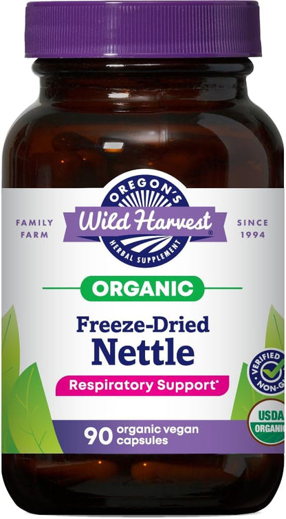 Oregon's Wild Harvest Certified Organic Nettle Capsules with Stinging Hairs, Allergy Supplement, 600 mg, 90 Capsules, Color value Gsupps Australia