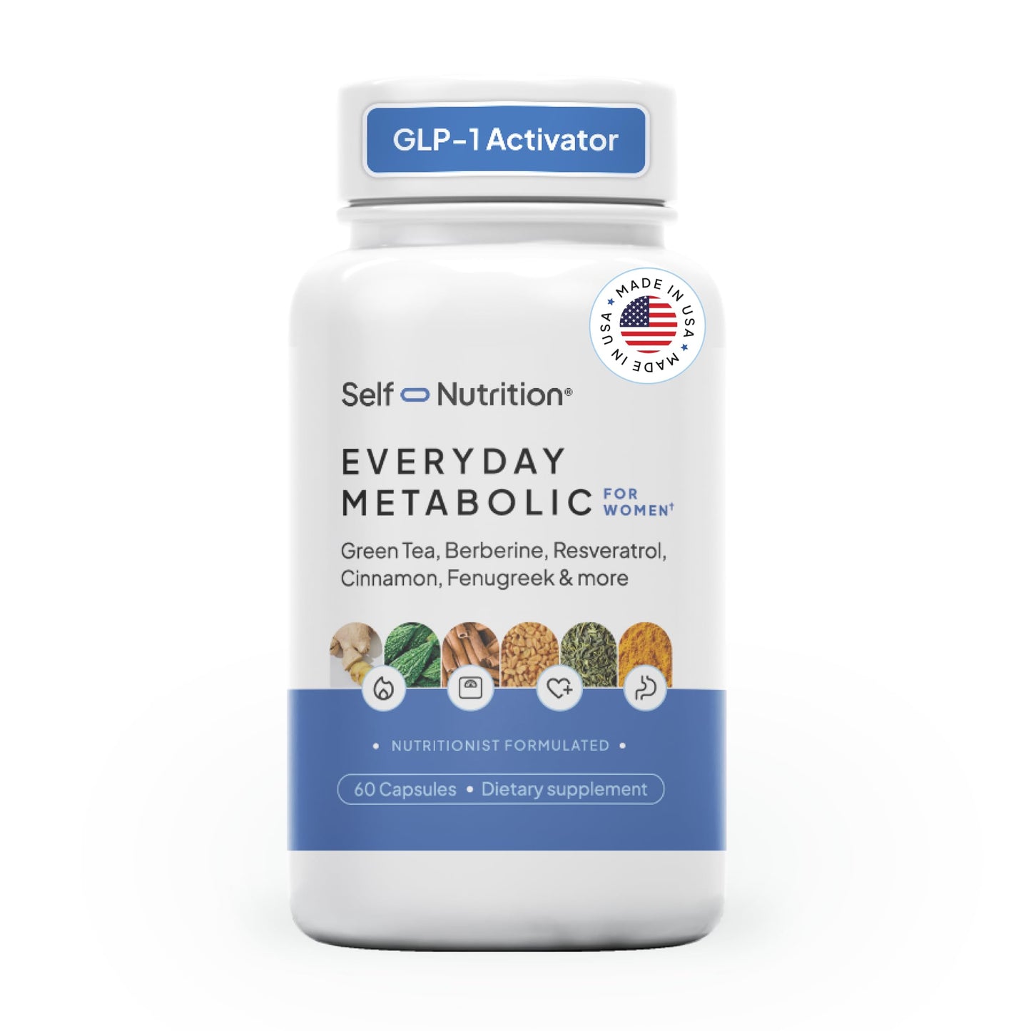 SELF NUTRITION Natural Supplement for Women – Third-Party Tested - Metabolism & Appetite Support with Berberine, Green Tea, Cinnamon & Resveratrol SELF NUTRITION