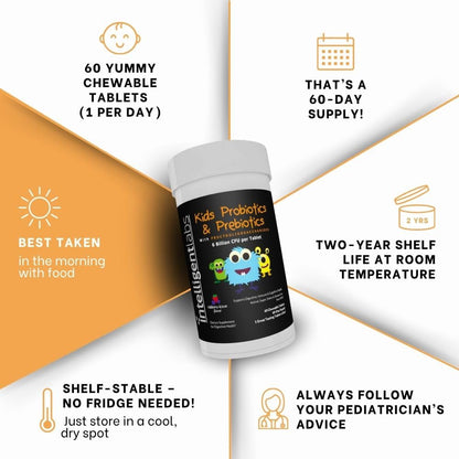 Intelligent Labs Kids/Children Probiotics 6 Billion CFU with Prebiotics, PHGG & FOS, Once-Daily Chewable, Great Taste, 10x Effectiveness Intelligent Labs