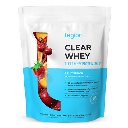 LEGION Clear Whey+ Protein Isolate Powder–Naturally Flavored Strawberry Lemonade, 22g Protein with BCAAs,Zero Sugar & Lactose Free,Fast Digesting Grass-Fed Whey, Refreshing Protein Shake (20 Servings)