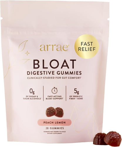 Arrae Bloat Gummies - Sugar-Free Debloat Gummies - Prebiotic Fiber - Peach Lemon Flavor - 60 Count