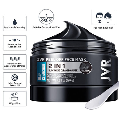 JVR Peel Off Face Mask, Blackhead Mask for Men, Charcoal Peel Off Black Mask, Facial Mask Refreshing and Deep Cleansing for All Skin Types 4.23 OZ JVR